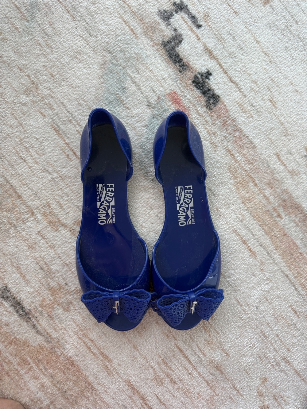 Salvatore Ferragamo Royal Blue Jelly Bow Flats